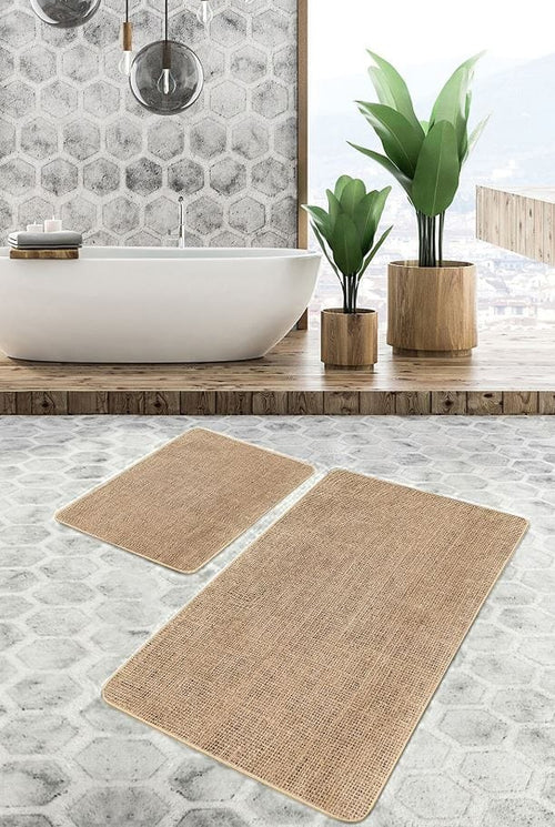 Set di 2 Tappetini da bagno antiscivolo Seyran BPS622 Rectangle Grej 100 x 60 cm / 60 x 50 cm Cappuccino, 100 x 60 cm / 60 x 50 cm (1)