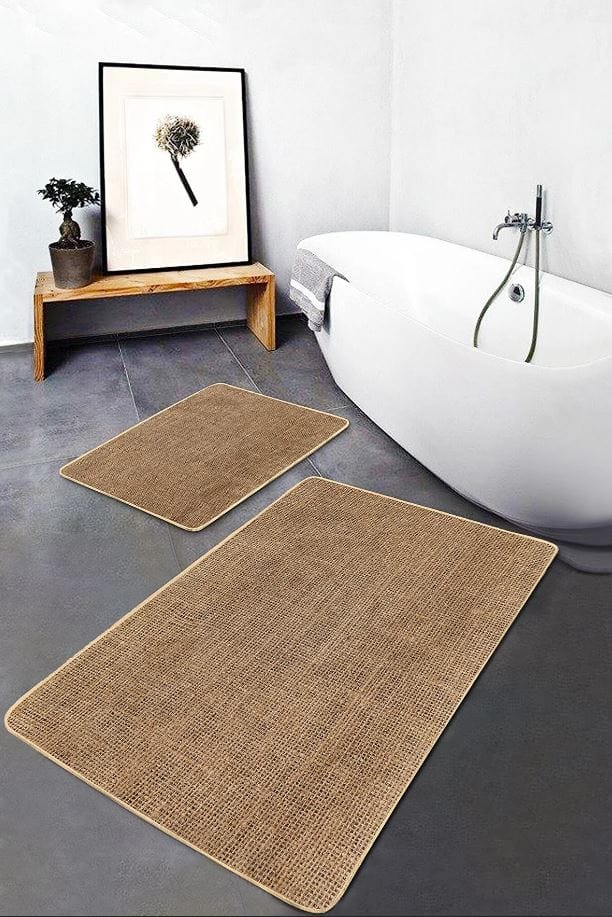 Set di 2 Tappetini da bagno antiscivolo Seyran BPS622 Rectangle Grej 100 x 60 cm / 60 x 50 cm Cappuccino, 100 x 60 cm / 60 x 50 cm (2)