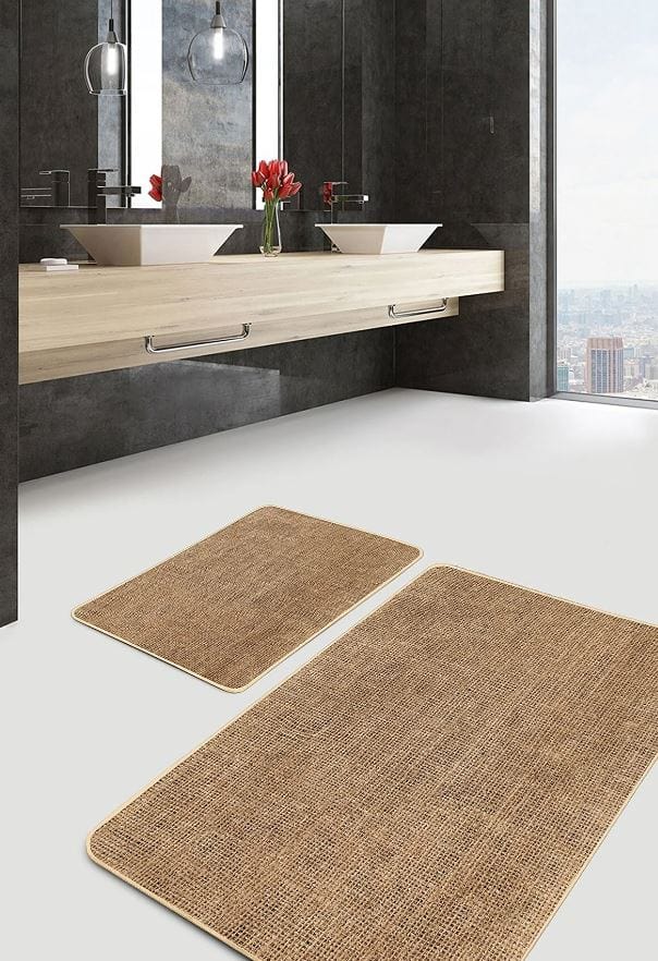 Set di 2 Tappetini da bagno antiscivolo Seyran BPS622 Rectangle Grej 100 x 60 cm / 60 x 50 cm Cappuccino, 100 x 60 cm / 60 x 50 cm (3)