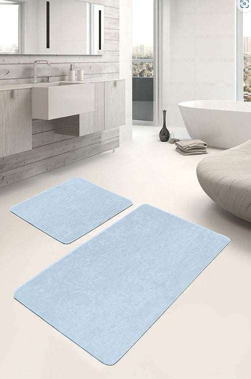 Set di 2 Tappetini da bagno antiscivolo Seyran BPS624 Rectangle Bleu 100 x 60 cm / 60 x 50 cm Blu, 100 x 60 cm / 60 x 50 cm