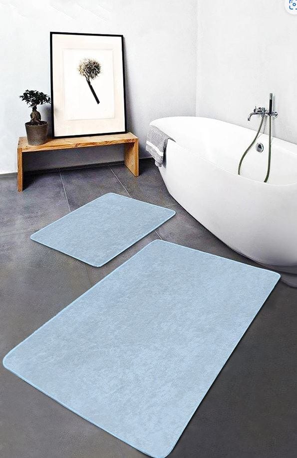 Set di 2 Tappetini da bagno antiscivolo Seyran BPS624 Rectangle Bleu 100 x 60 cm / 60 x 50 cm Blu, 100 x 60 cm / 60 x 50 cm (2)