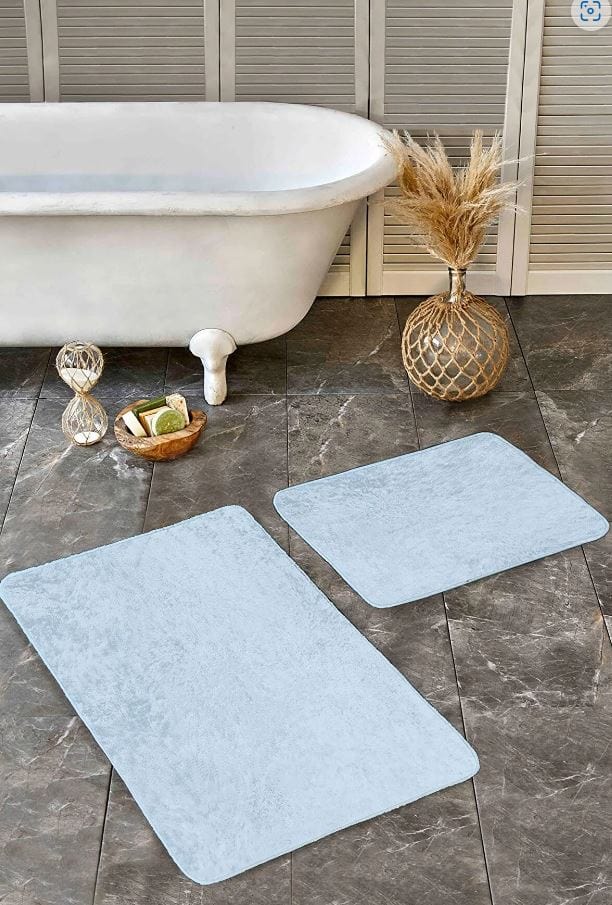 Set di 2 Tappetini da bagno antiscivolo Seyran BPS624 Rectangle Bleu 100 x 60 cm / 60 x 50 cm Blu, 100 x 60 cm / 60 x 50 cm (3)