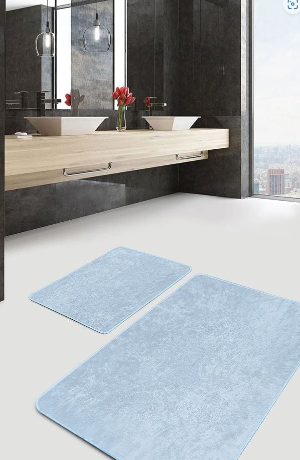 Set di 2 Tappetini da bagno antiscivolo Seyran BPS624 Rectangle Bleu 100 x 60 cm / 60 x 50 cm Blu, 100 x 60 cm / 60 x 50 cm (4)