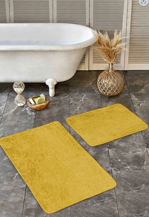 Set di 2 Tappetini da bagno antiscivolo Seyran BPS625 Rectangle Mustariu 100 x 60 cm / 60 x 50 cm Giallo, 100 x 60 cm / 60 x 50 cm (1)