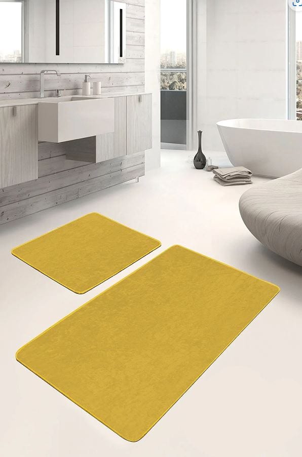 Set di 2 Tappetini da bagno antiscivolo Seyran BPS625 Rectangle Mustariu 100 x 60 cm / 60 x 50 cm Giallo, 100 x 60 cm / 60 x 50 cm (2)