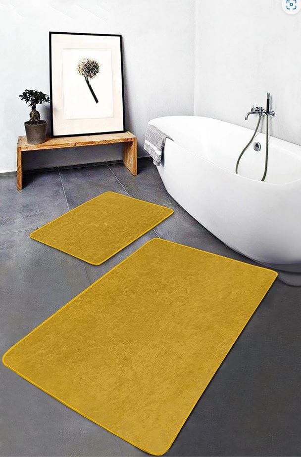 Set di 2 Tappetini da bagno antiscivolo Seyran BPS625 Rectangle Mustariu 100 x 60 cm / 60 x 50 cm Giallo, 100 x 60 cm / 60 x 50 cm (4)