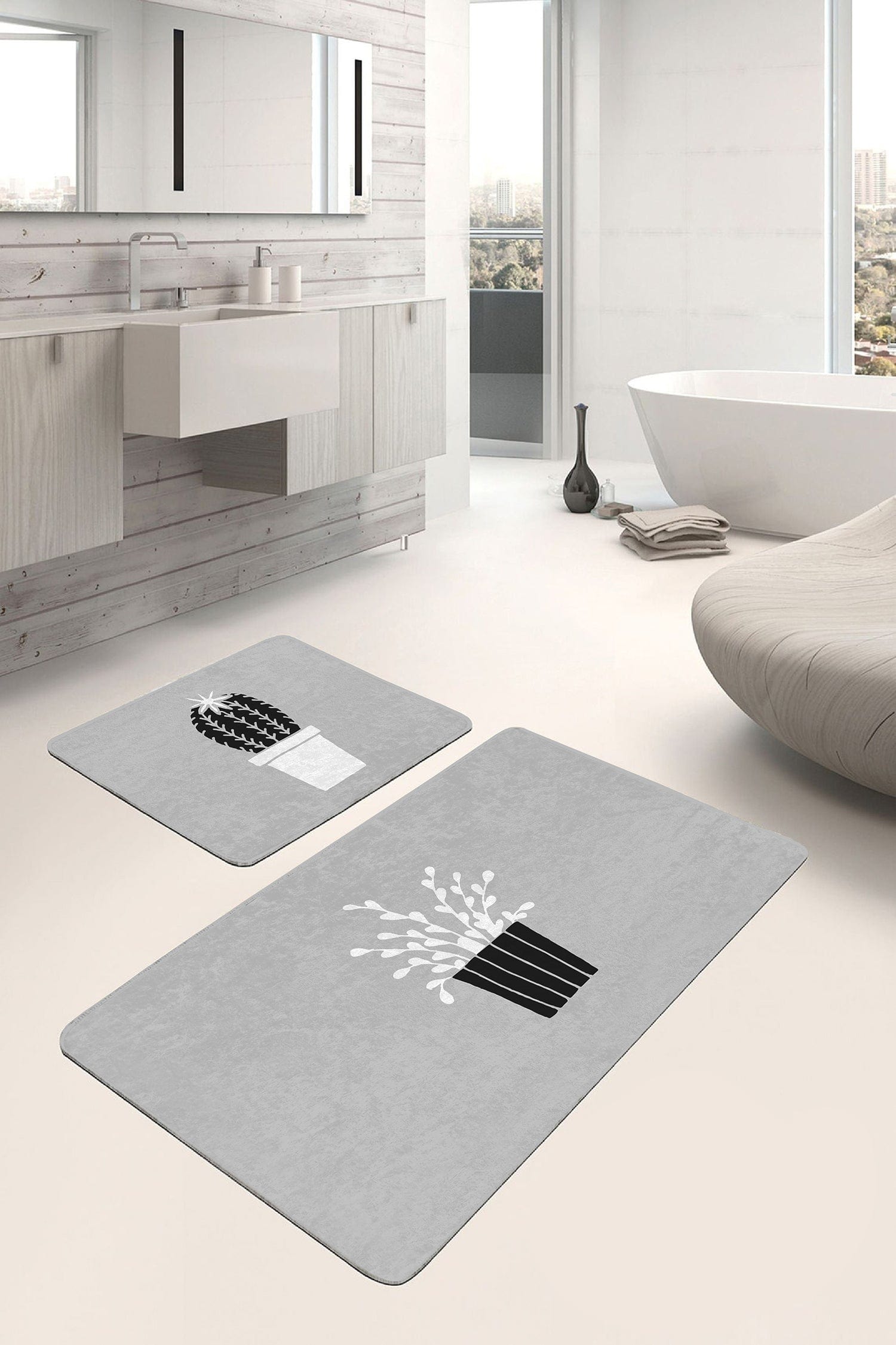 Set di 2 Tappetini da bagno antiscivolo Sonil BPS331 Rectangle Multicolore, 100 x 60 cm / 60 x 50 cm