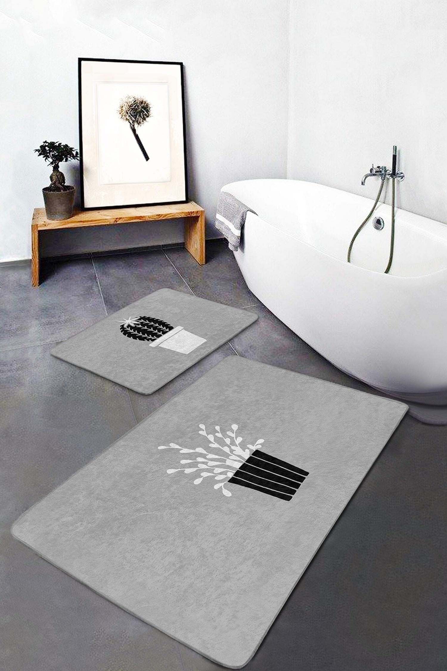 Set di 2 Tappetini da bagno antiscivolo Sonil BPS331 Rectangle Multicolore, 100 x 60 cm / 60 x 50 cm (2)