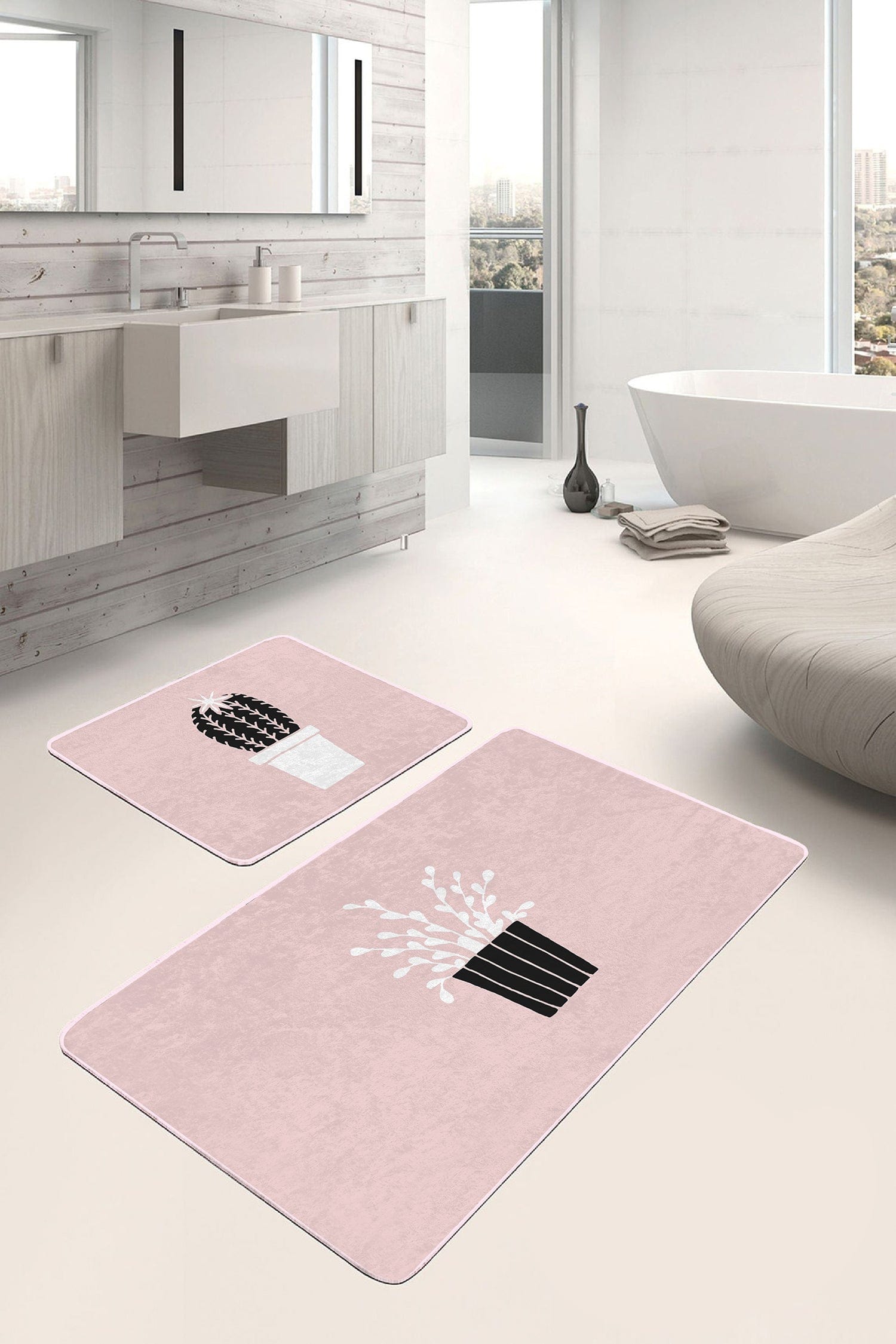 Set di 2 Tappetini da bagno antiscivolo Sonil BPS332 Rectangle Multicolore, 100 x 60 cm / 60 x 50 cm (2)