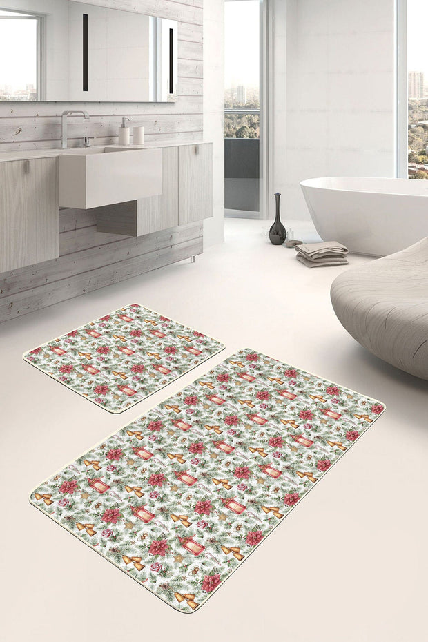 Set di 2 Tappetini da bagno antiscivolo Sonil BPS338 Rectangle Multicolore, 100 x 60 cm / 60 x 50 cm (2)