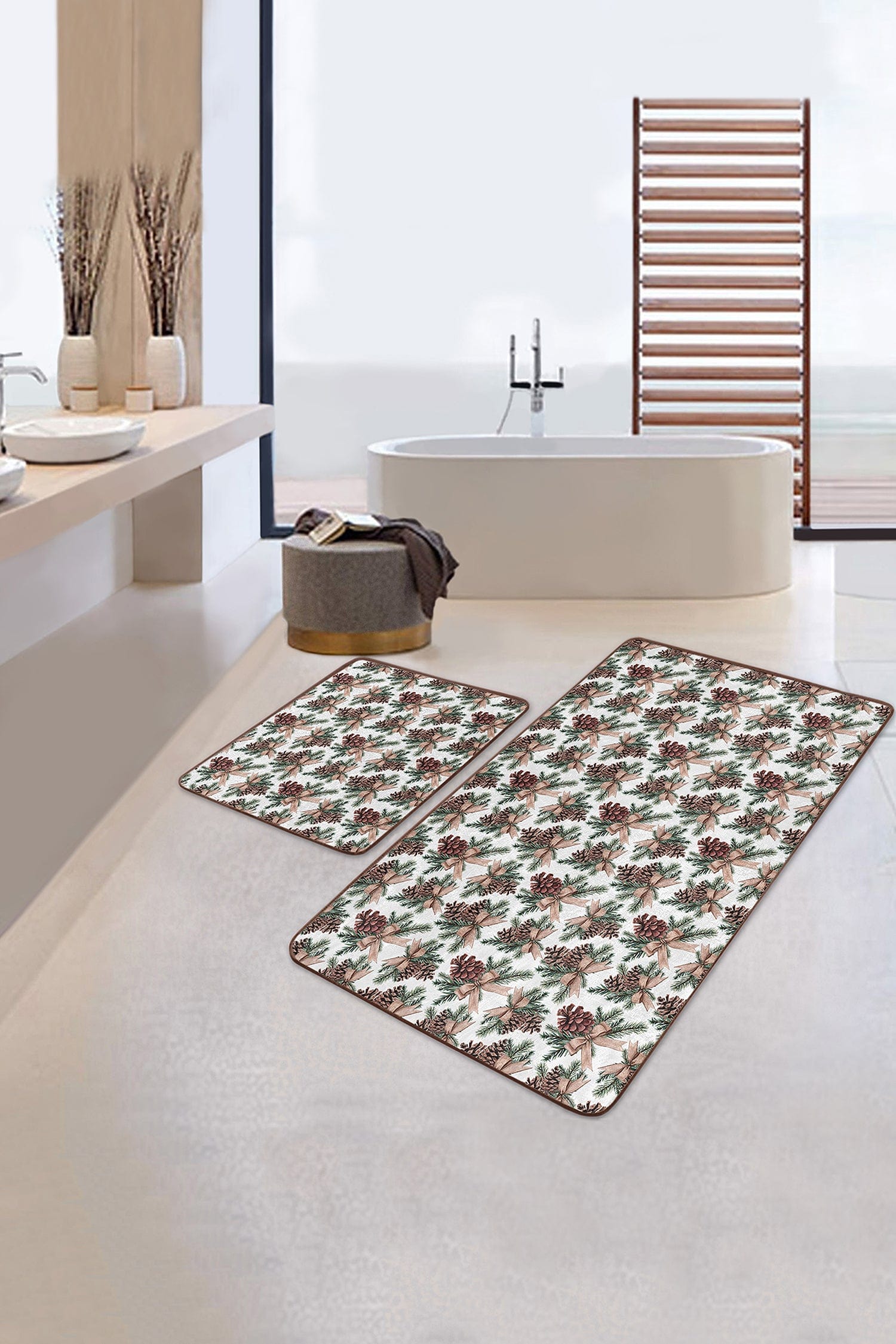 Set di 2 Tappetini da bagno antiscivolo Sonil BPS340 Rectangle Multicolore, 100 x 60 cm / 60 x 50 cm (2)