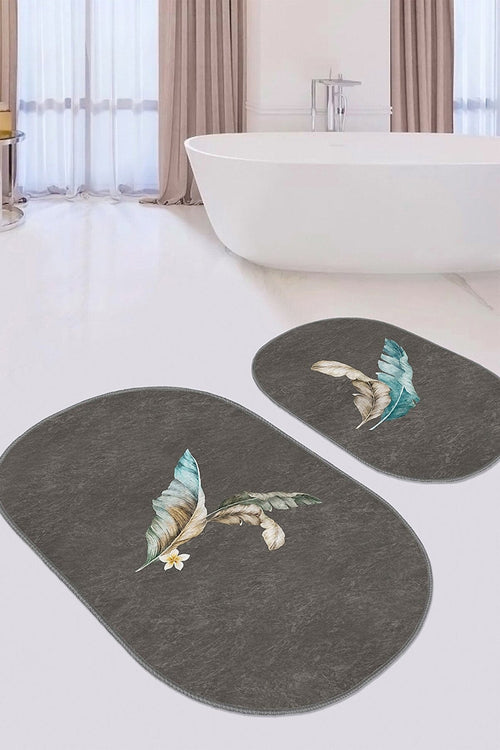 Set di 2 Tappetini da bagno antiscivolo Suet BPS572 Oval Multicolore, 100 x 60 cm / 60 x 50 cm