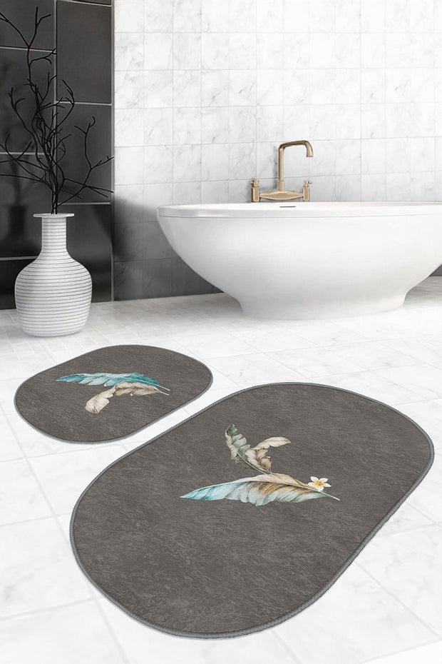 Set di 2 Tappetini da bagno antiscivolo Suet BPS572 Oval Multicolore, 100 x 60 cm / 60 x 50 cm (1)