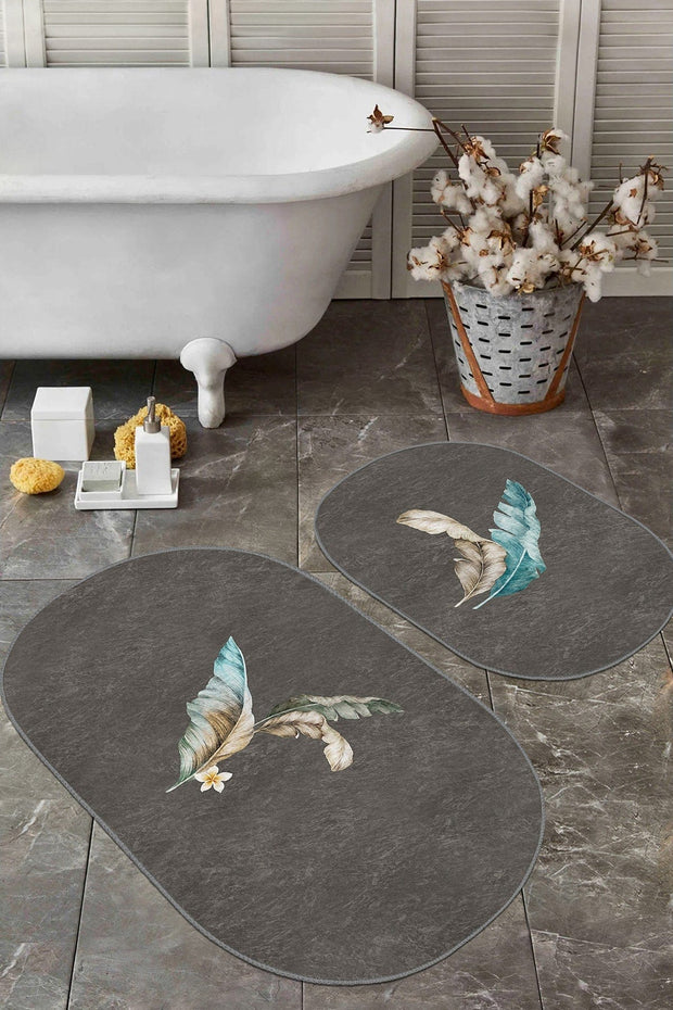 Set di 2 Tappetini da bagno antiscivolo Suet BPS572 Oval Multicolore, 100 x 60 cm / 60 x 50 cm (2)