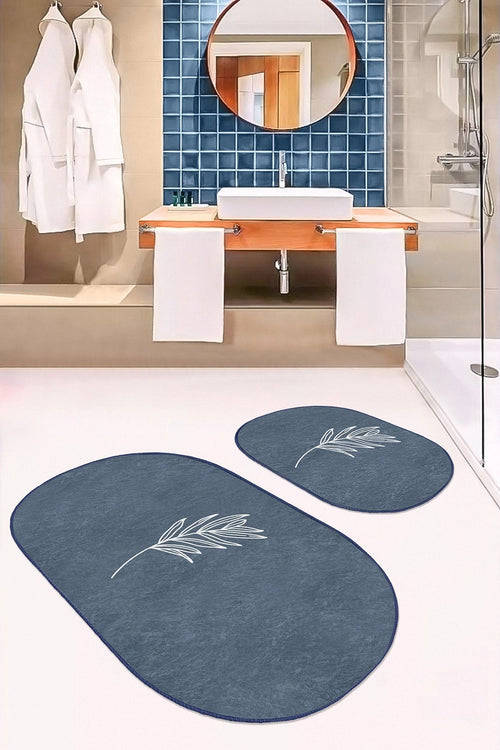 Set di 2 Tappetini da bagno antiscivolo Suet BPS574 Oval Multicolore, 100 x 60 cm / 60 x 50 cm