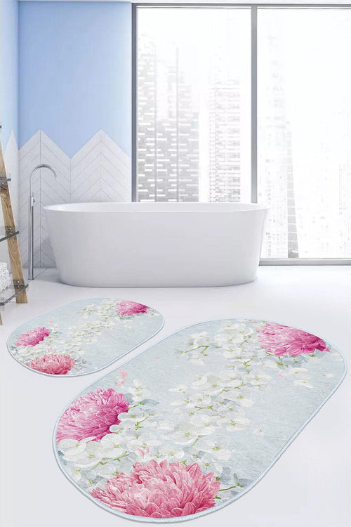 Set di 2 Tappetini da bagno antiscivolo Suet BPS576 Oval Multicolore, 100 x 60 cm / 60 x 50 cm
