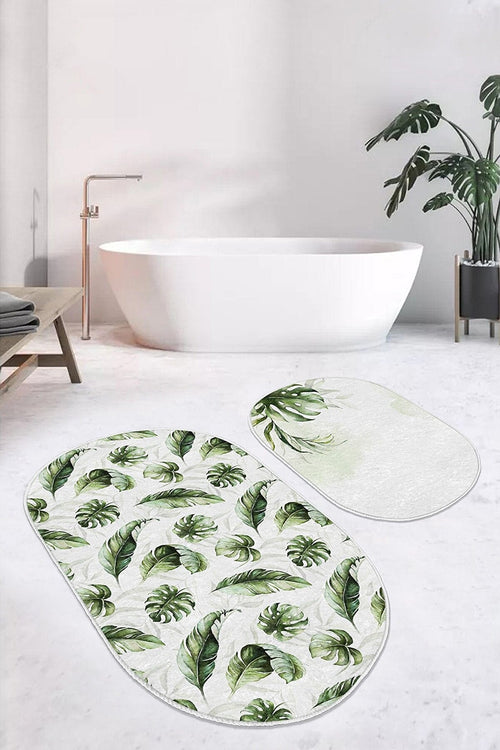 Set di 2 Tappetini da bagno antiscivolo Suet BPS577 Oval Multicolore, 100 x 60 cm / 60 x 50 cm