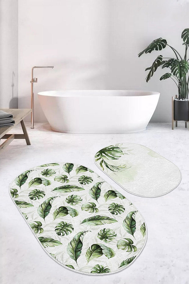 Set di 2 Tappetini da bagno antiscivolo Suet BPS577 Oval Multicolore, 100 x 60 cm / 60 x 50 cm