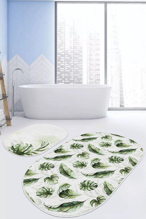 Set di 2 Tappetini da bagno antiscivolo Suet BPS577 Oval Multicolore, 100 x 60 cm / 60 x 50 cm (1)