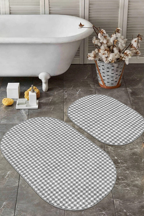 Set di 2 Tappetini da bagno antiscivolo Suet BPS579 Oval Multicolore, 100 x 60 cm / 60 x 50 cm
