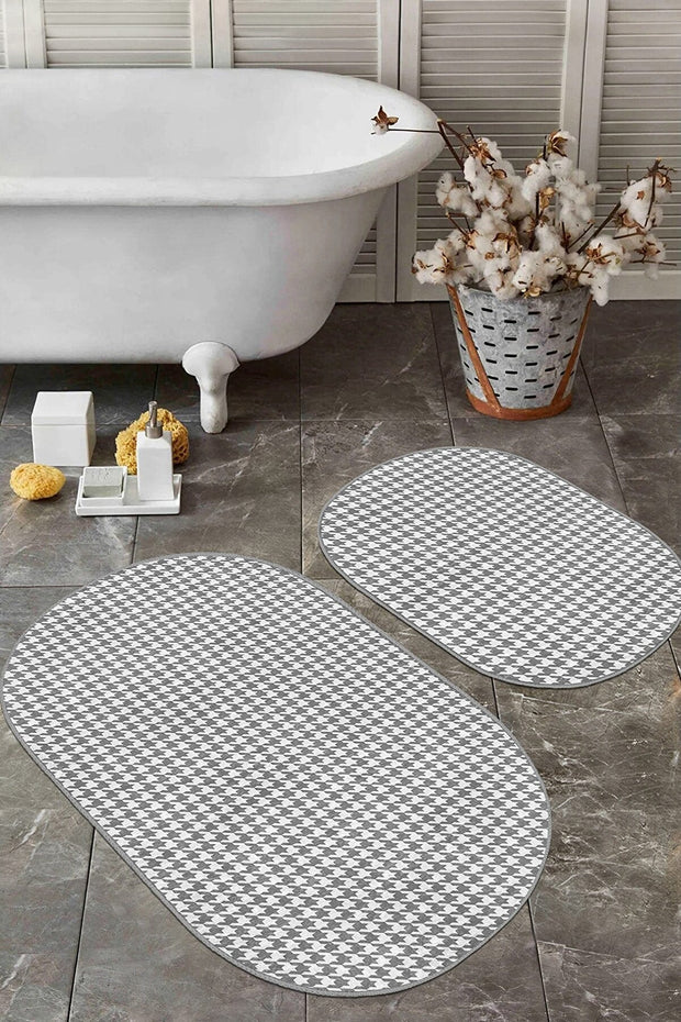 Set di 2 Tappetini da bagno antiscivolo Suet BPS579 Oval Multicolore, 100 x 60 cm / 60 x 50 cm