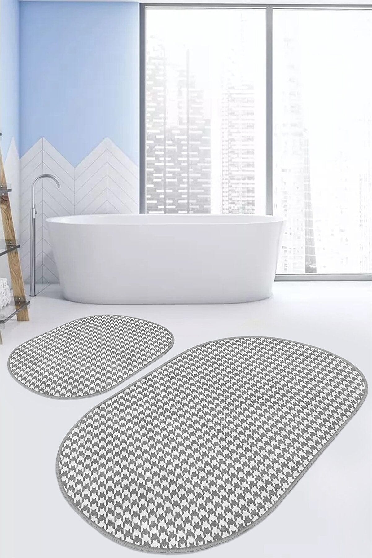 Set di 2 Tappetini da bagno antiscivolo Suet BPS579 Oval Multicolore, 100 x 60 cm / 60 x 50 cm (1)