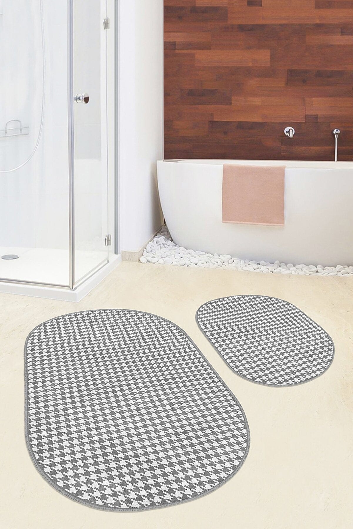 Set di 2 Tappetini da bagno antiscivolo Suet BPS579 Oval Multicolore, 100 x 60 cm / 60 x 50 cm (2)