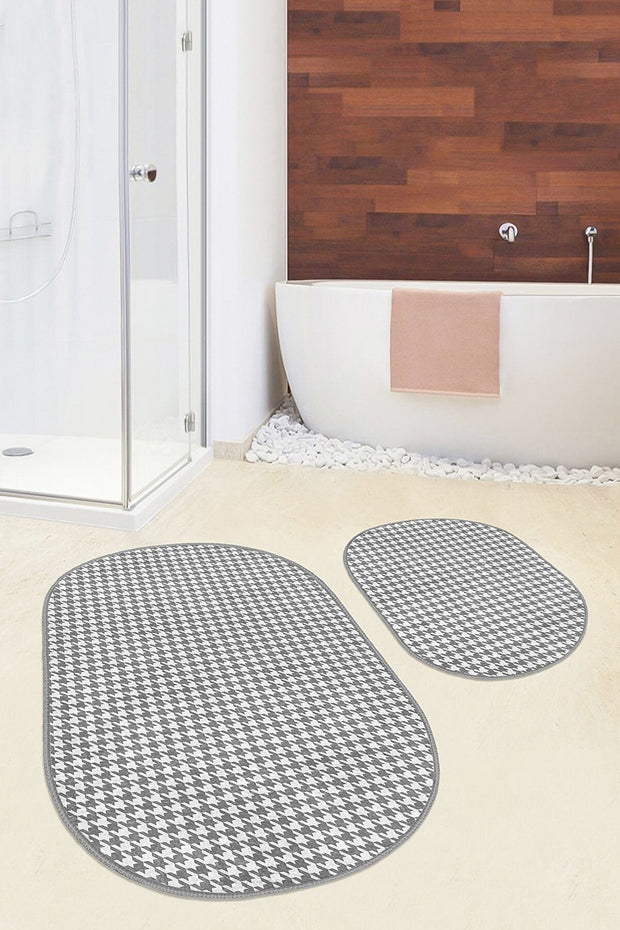 Set di 2 Tappetini da bagno antiscivolo Suet BPS579 Oval Multicolore, 100 x 60 cm / 60 x 50 cm (2)