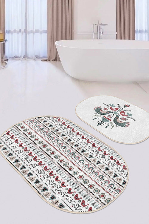 Set di 2 Tappetini da bagno antiscivolo Suet BPS581 Oval Multicolore, 100 x 60 cm / 60 x 50 cm