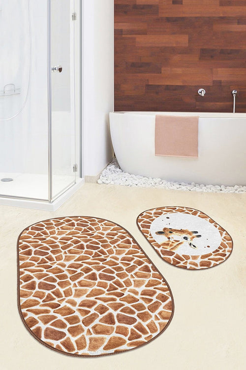 Set di 2 Tappetini da bagno antiscivolo Suet BPS584 Oval Multicolore, 100 x 60 cm / 60 x 50 cm