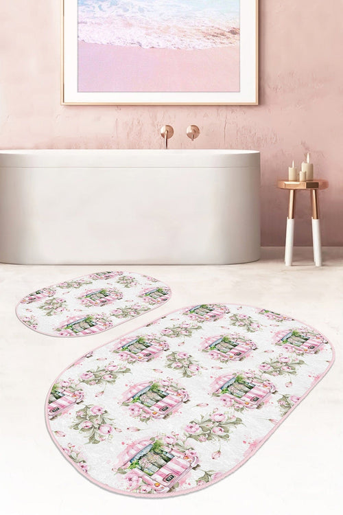 Set di 2 Tappetini da bagno antiscivolo Suet BPS585 Oval Multicolore, 100 x 60 cm / 60 x 50 cm (1)