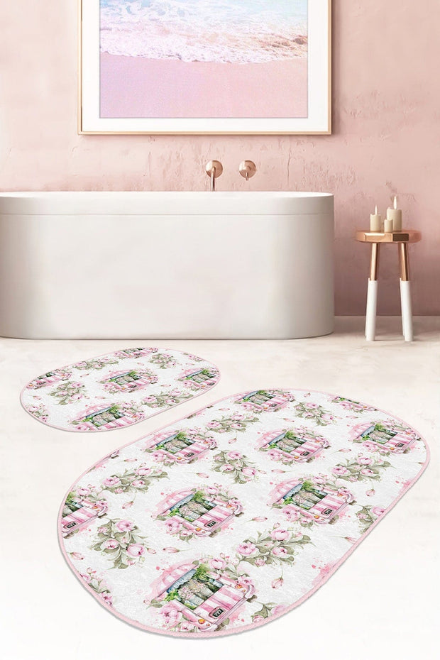 Set di 2 Tappetini da bagno antiscivolo Suet BPS585 Oval Multicolore, 100 x 60 cm / 60 x 50 cm (1)