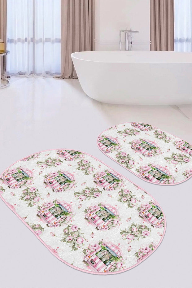 Set di 2 Tappetini da bagno antiscivolo Suet BPS585 Oval Multicolore, 100 x 60 cm / 60 x 50 cm (2)