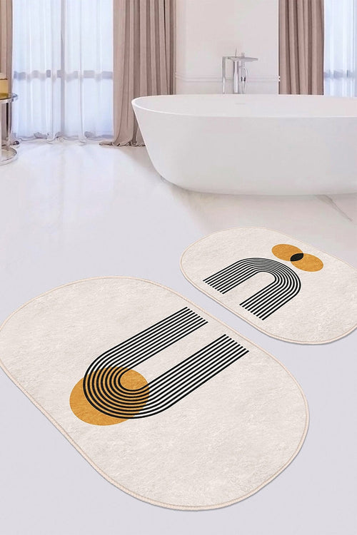 Set di 2 Tappetini da bagno antiscivolo Suet BPS586 Oval Multicolore, 100 x 60 cm / 60 x 50 cm