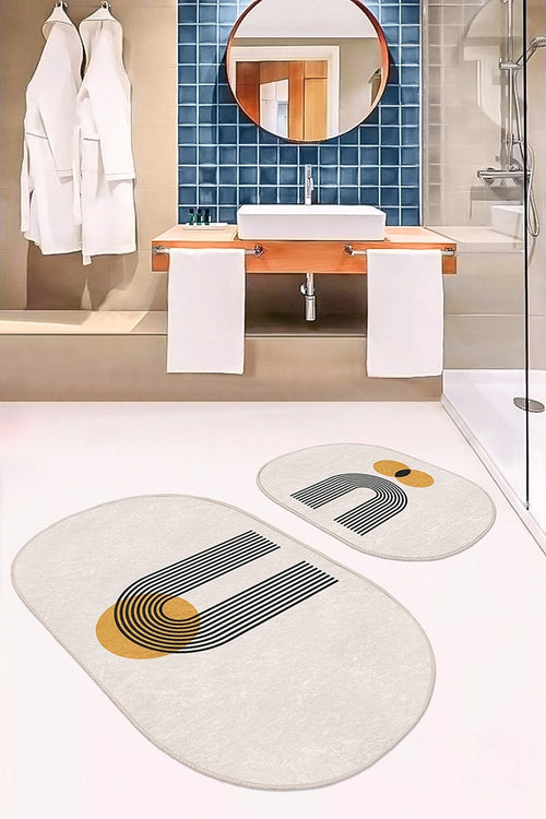 Set di 2 Tappetini da bagno antiscivolo Suet BPS586 Oval Multicolore, 100 x 60 cm / 60 x 50 cm (1)