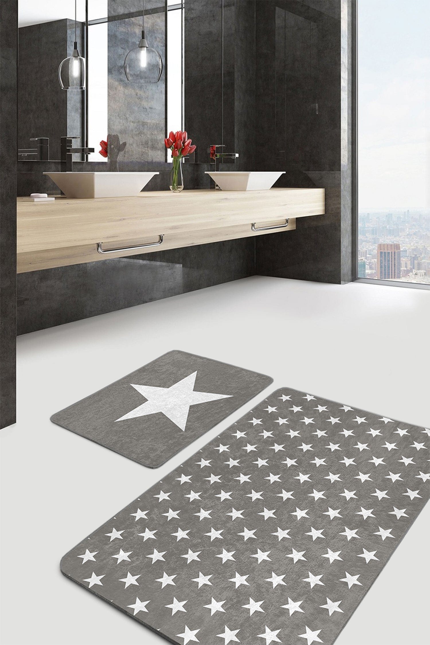 Set di 2 Tappetini da bagno antiscivolo Sultan BPS11 Rectangle Multicolore, 100 x 60 cm / 60 x 50 cm (2)