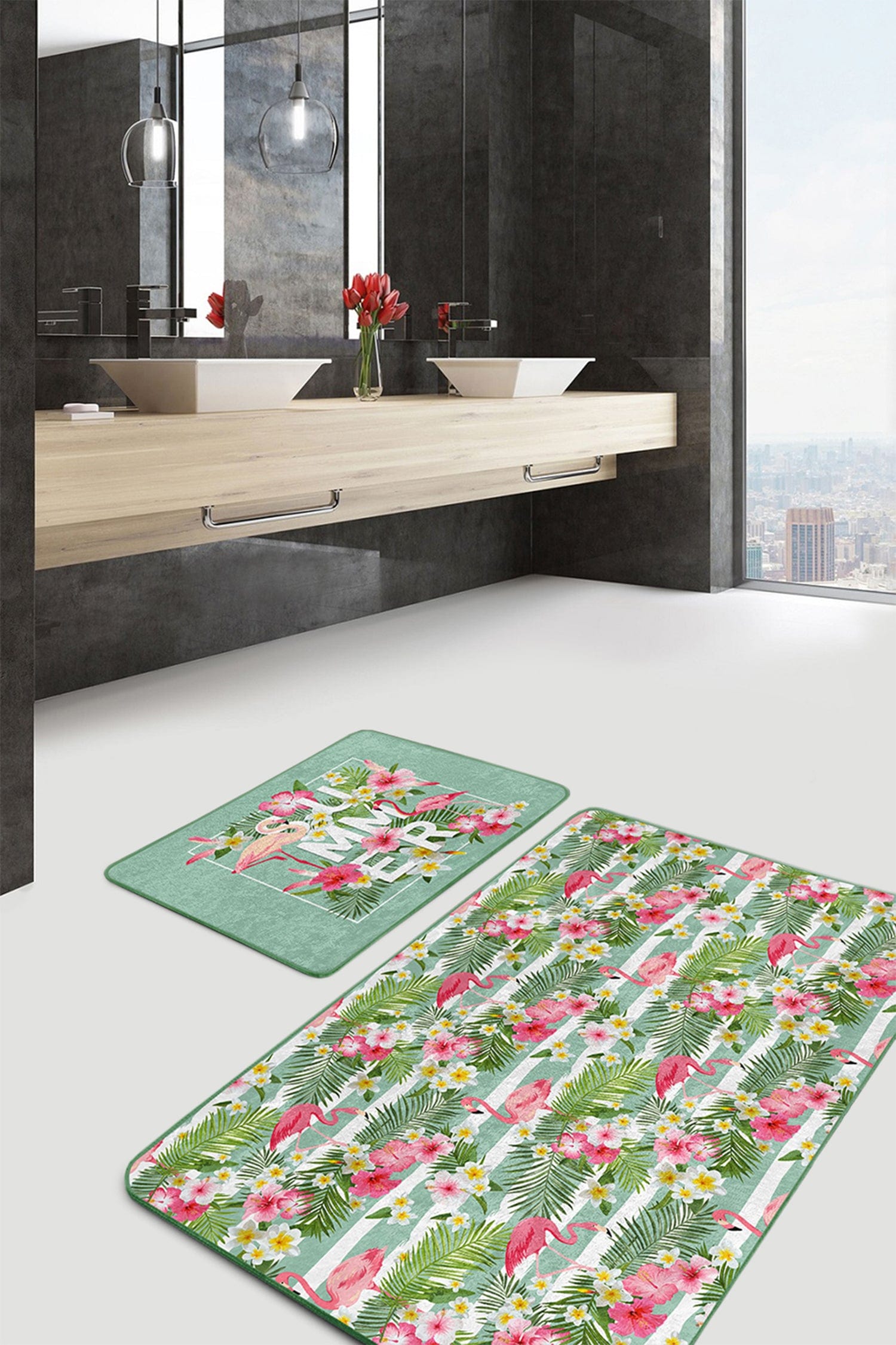 Set di 2 Tappetini da bagno antiscivolo Sultan BPS16 Rectangle Multicolore, 100 x 60 cm / 60 x 50 cm (2)
