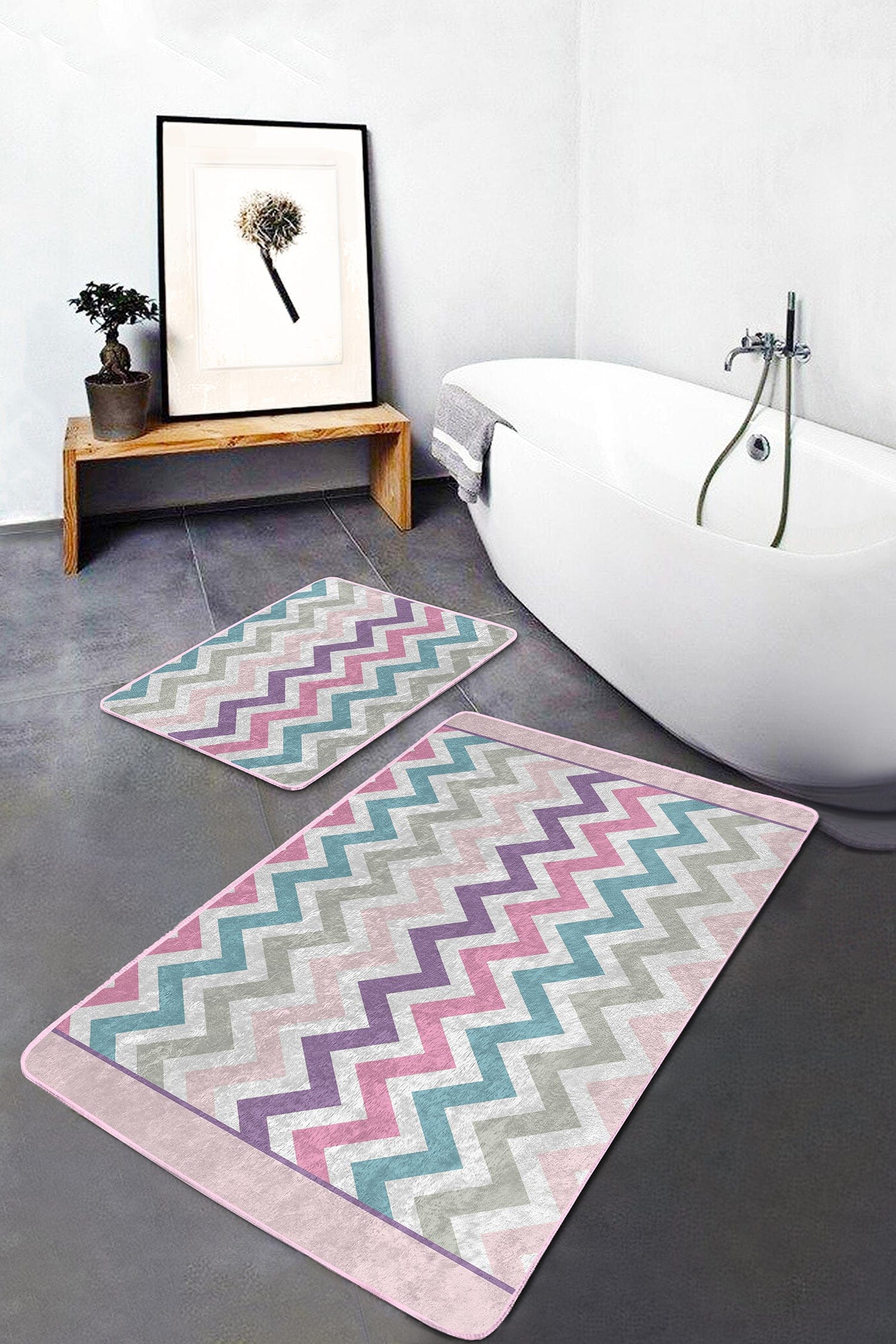 Set di 2 Tappetini da bagno antiscivolo Sultan BPS18 Rectangle Multicolore, 100 x 60 cm / 60 x 50 cm (2)