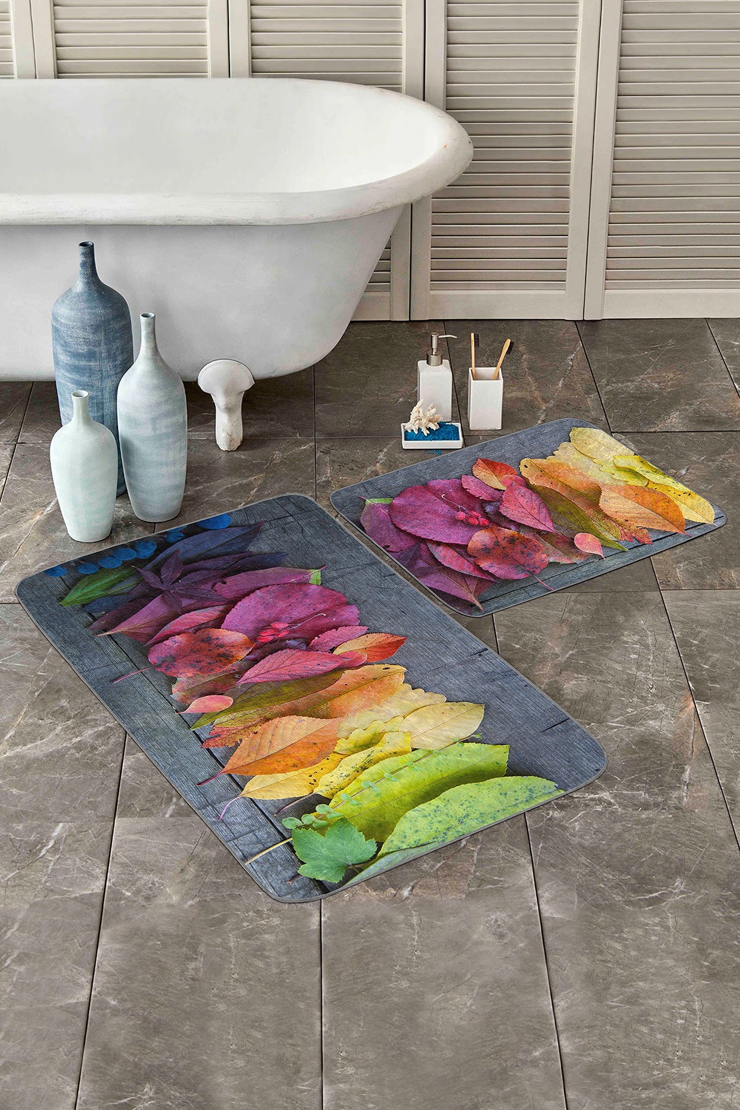 Set di 2 Tappetini da bagno antiscivolo Sultan BPS20 Rectangle Multicolore, 100 x 60 cm / 60 x 50 cm
