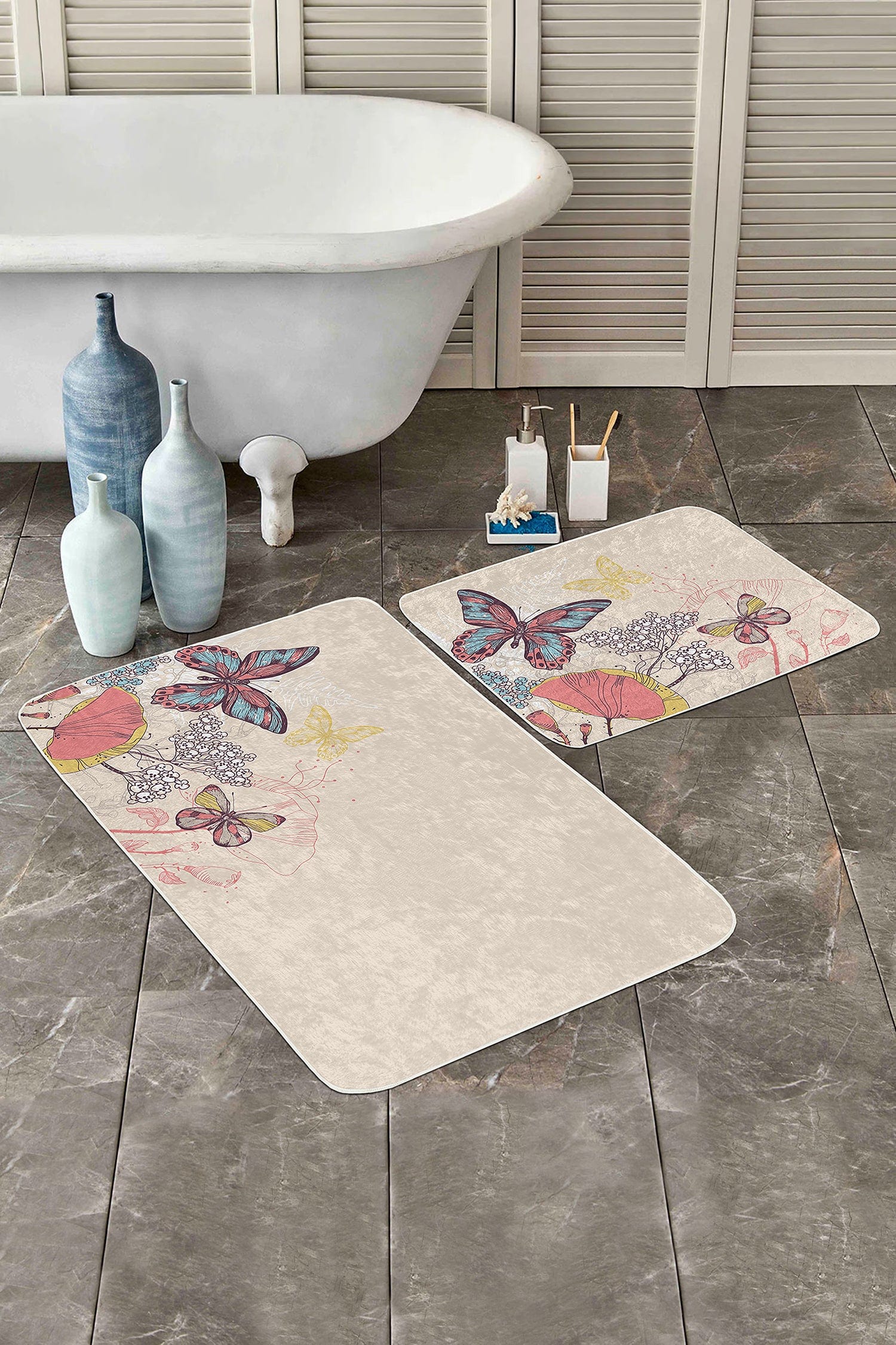 Set di 2 Tappetini da bagno antiscivolo Sultan BPS5 Rectangle Multicolore, 100 x 60 cm / 60 x 50 cm