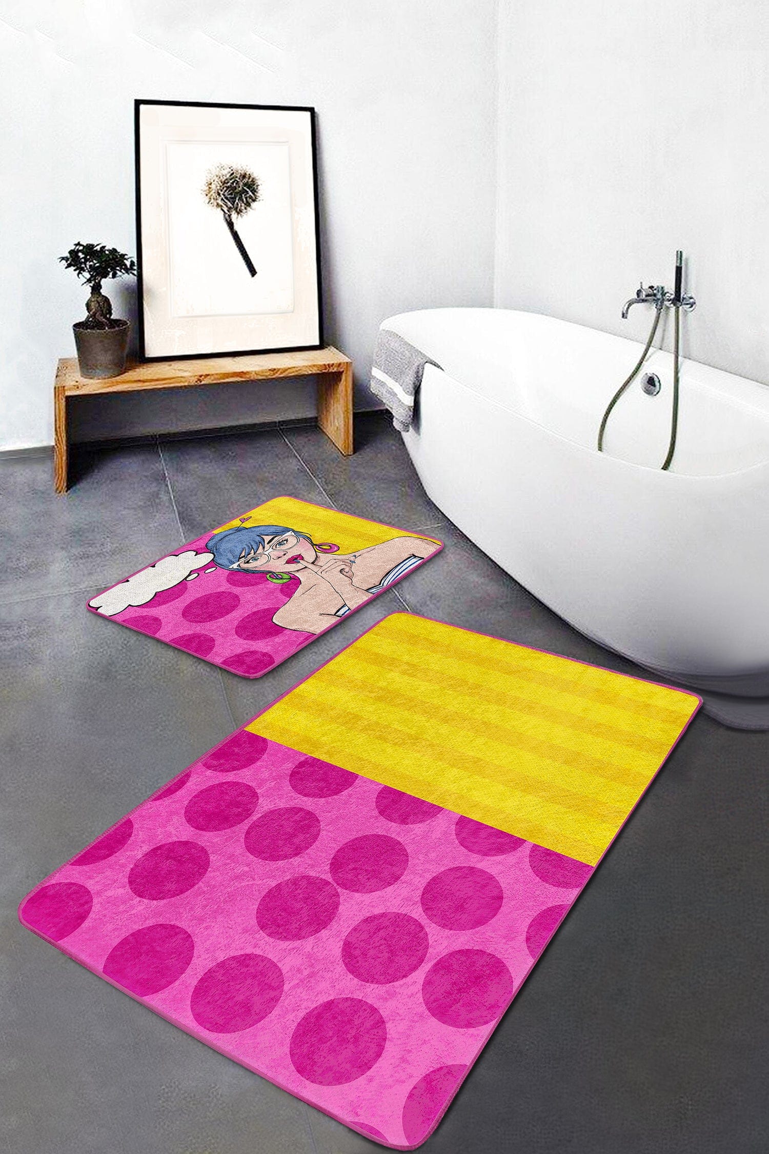 Set di 2 Tappetini da bagno antiscivolo Sultan BPS9 Rectangle Multicolore, 100 x 60 cm / 60 x 50 cm