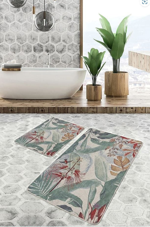 Set di 2 Tappetini da bagno antiscivolo Suna BPS627 Rectangle Multicolore, 100 x 60 cm / 60 x 50 cm