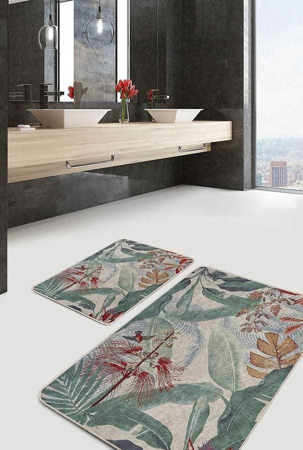 Set di 2 Tappetini da bagno antiscivolo Suna BPS627 Rectangle Multicolore, 100 x 60 cm / 60 x 50 cm (2)