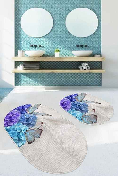 Set di 2 Tappetini da bagno antiscivolo Suna BPS629 Oval Multicolore, 100 x 60 cm / 60 x 50 cm