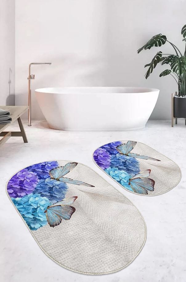 Set di 2 Tappetini da bagno antiscivolo Suna BPS629 Oval Multicolore, 100 x 60 cm / 60 x 50 cm (2)