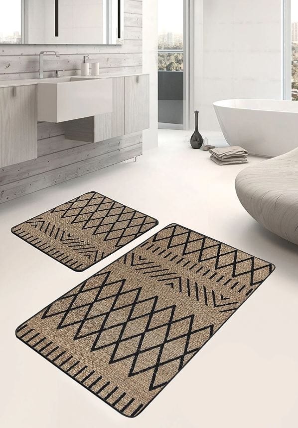 Hillkar Global Set di 2 Tappetini da bagno antiscivolo Suna BPS630 Rectangle Multicolore, 100 x 60 cm / 60 x 50 cm