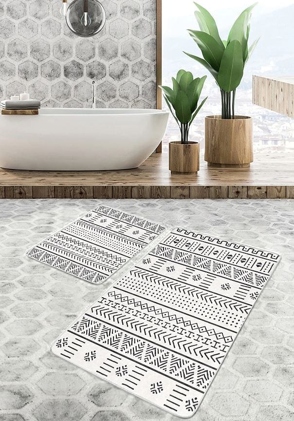 Set di 2 Tappetini da bagno antiscivolo Suna BPS631 Rectangle Multicolore, 100 x 60 cm / 60 x 50 cm (2)