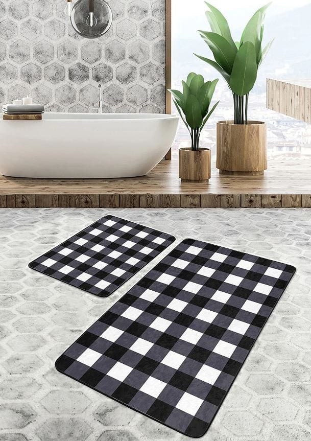 Set di 2 Tappetini da bagno antiscivolo Suna BPS632 Rectangle Multicolore, 100 x 60 cm / 60 x 50 cm (2)