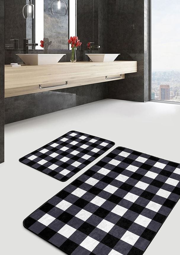 Set di 2 Tappetini da bagno antiscivolo Suna BPS632 Rectangle Multicolore, 100 x 60 cm / 60 x 50 cm (4)