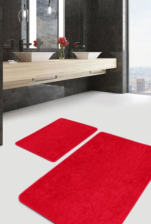 Set di 2 Tappetini da bagno antiscivolo Suna BPS634 Rectangle Rosso, 100 x 60 cm / 60 x 50 cm
